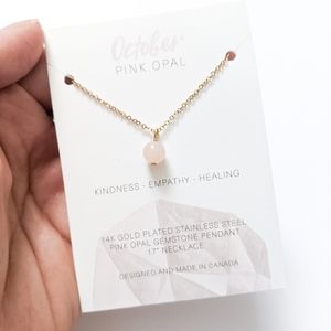 October Birthstone Pink Opal Gold Necklace